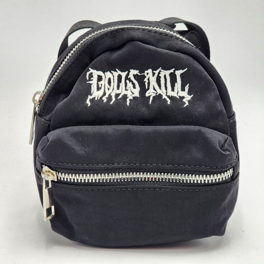 Dolls Kill Embroidered Logo Micro Mini Backpack Adjustable Straps Rave Black NEW